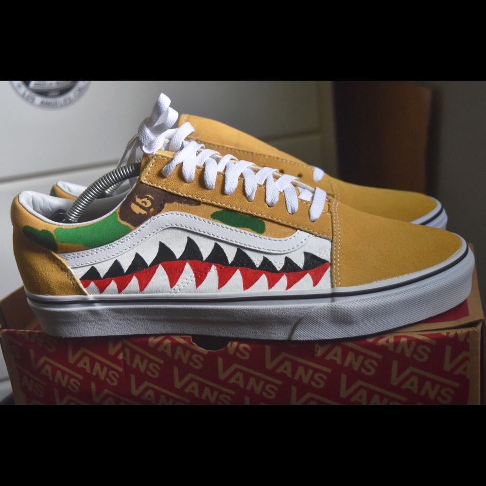 Bape Custom Yellow Camo Old Skool Vans (11.5)